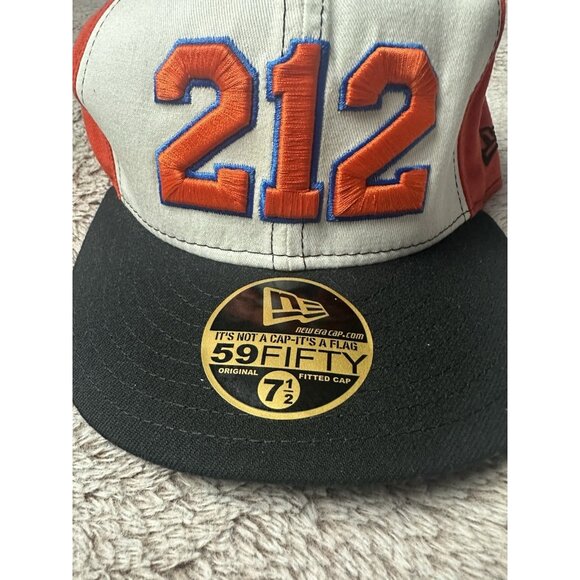 New York Knicks Hat Cap Fitted 7 1/2 White Orange Area Code 212 NBA New Era New - Picture 3 of 12